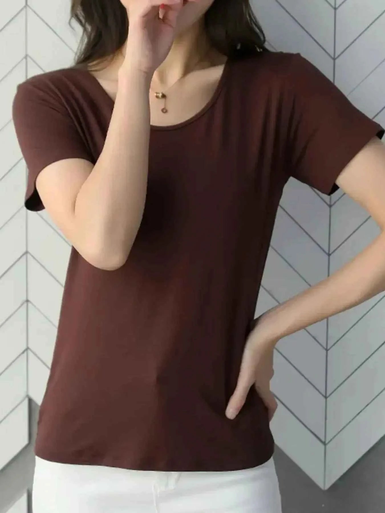 Round Neck Short Sleeve T-Shirt Burgundy ec8d839f-8e06-40bc-a500-06af04a07f04-Max-Origin