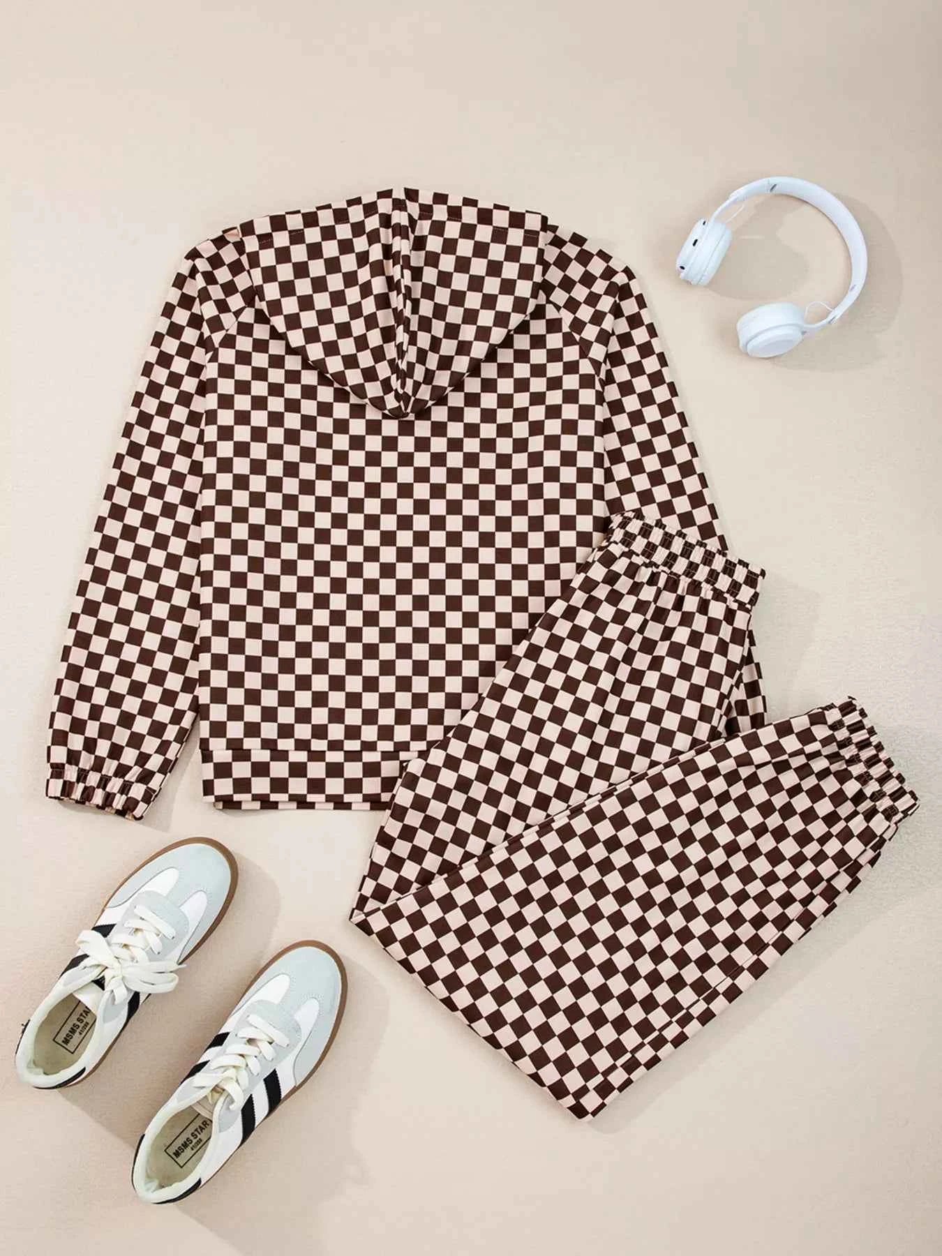 Checkered Drawstring Hoodie and Pants Set ec8f26ef856e4b5b97354386ebf3afcf-Max-Origin