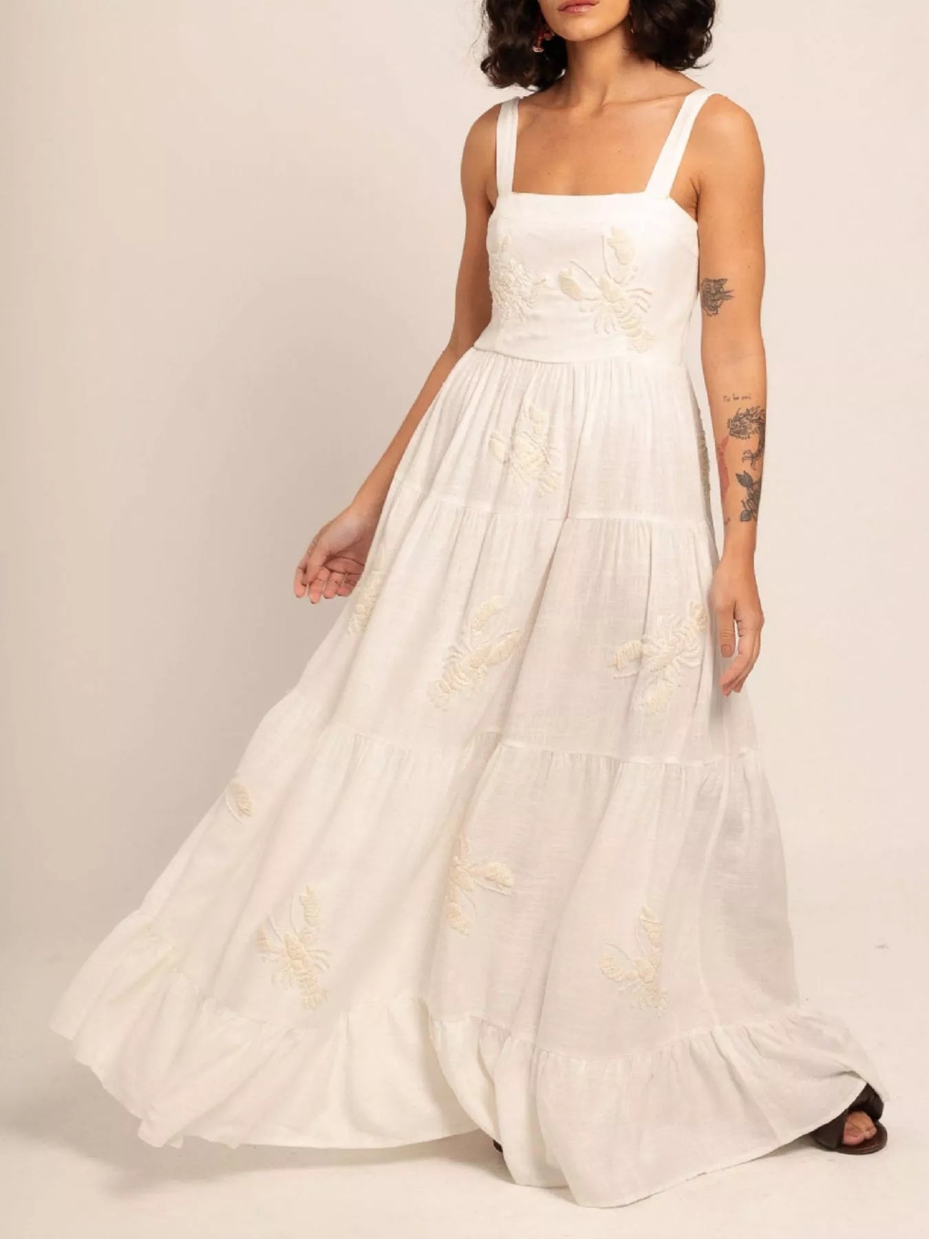 Embroidered Square Neck Tiered Maxi Cami Dress Cream ec9b4cca-09a3-44b9-986b-b8676d804a06-Max-Origin