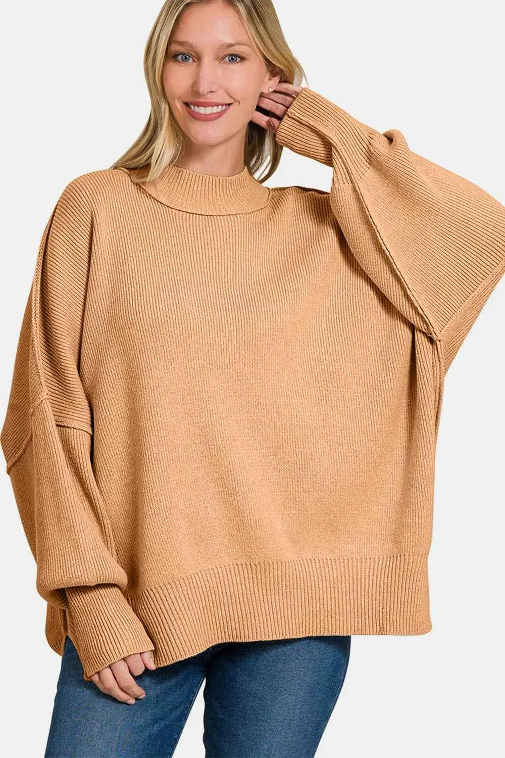 Zenana Side Sit Oversize Sweater ecb19734-96ce-4f84-840d-559df0df3039-Max