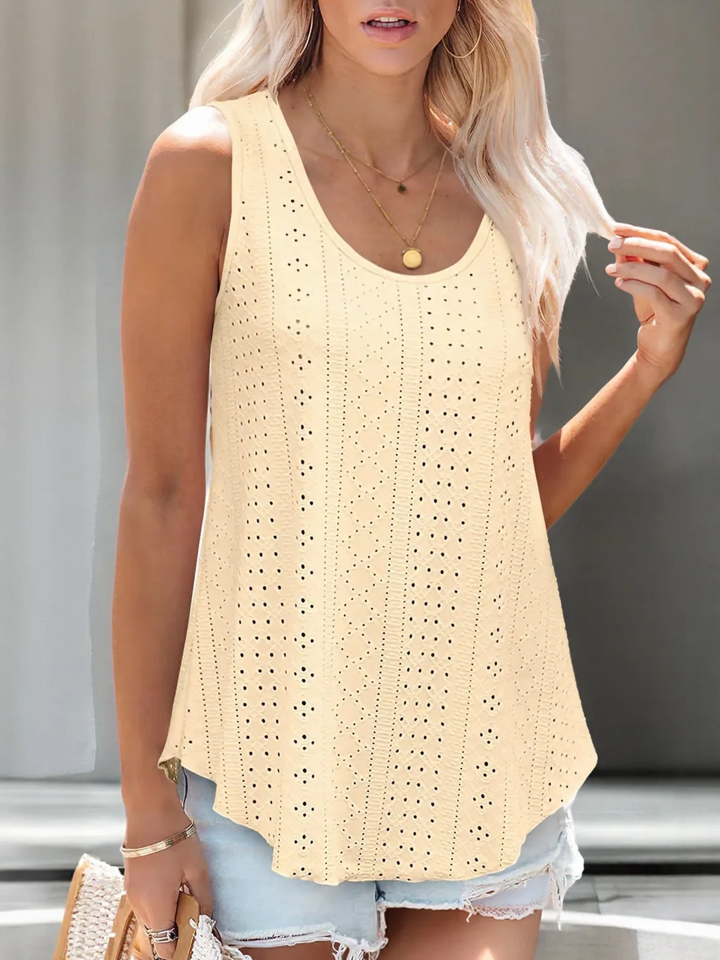 Eyelet Scoop Neck Tank Pastel Yellow ecb1f07c-23e4-45a1-a5d1-f38c4d3f8b05-Max-Origin