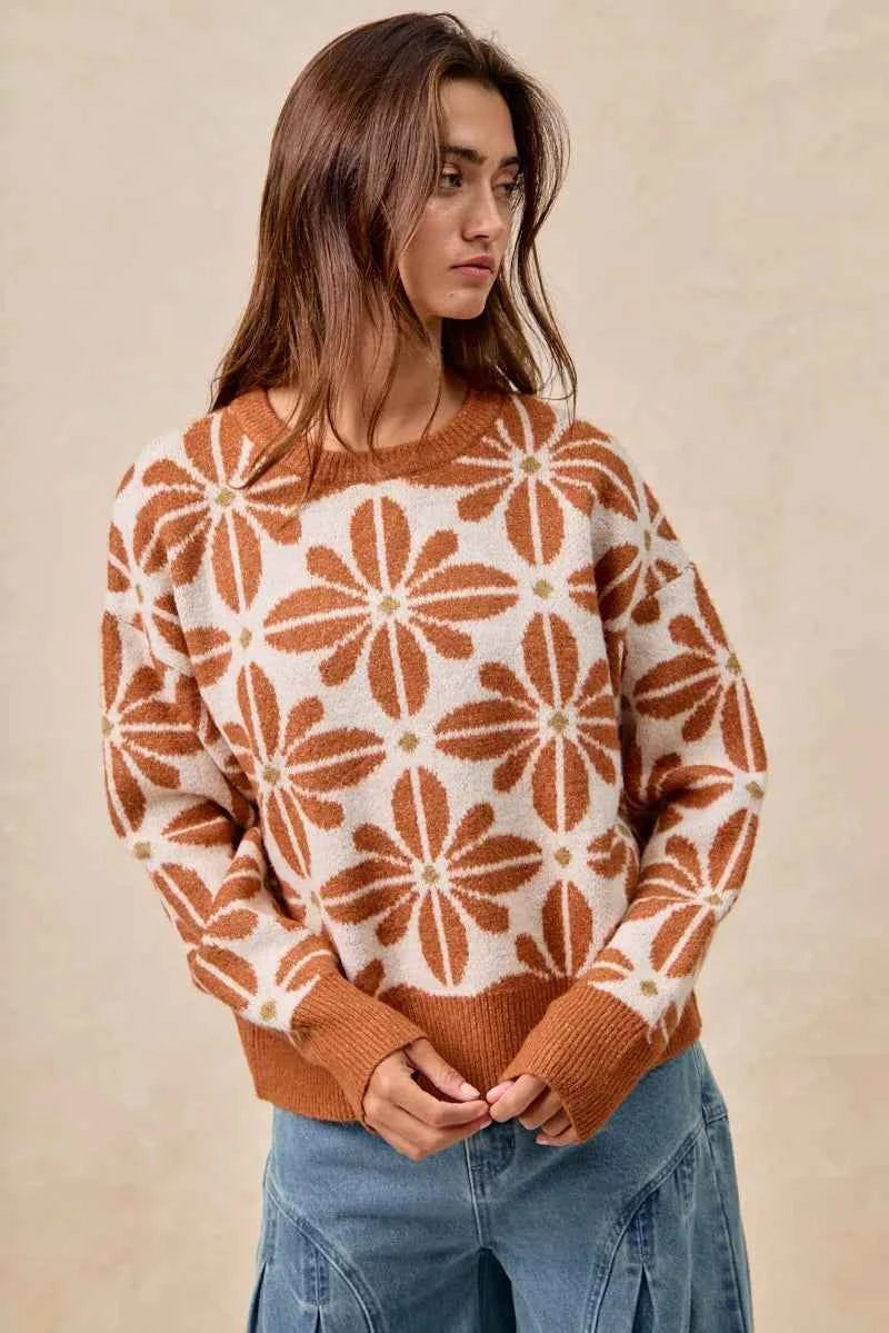 BiBi Flower Pattern Long Sleeve Sweater ecb8304b474d45a09614aa6281b82671-Max-Origin