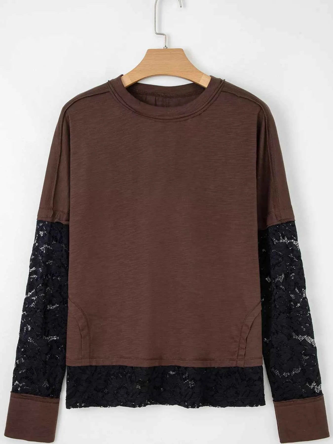 Sheer Lace Patchwork Casual Long Sleeve Top ece10e238609481584b004ab534544b3-Max-Origin