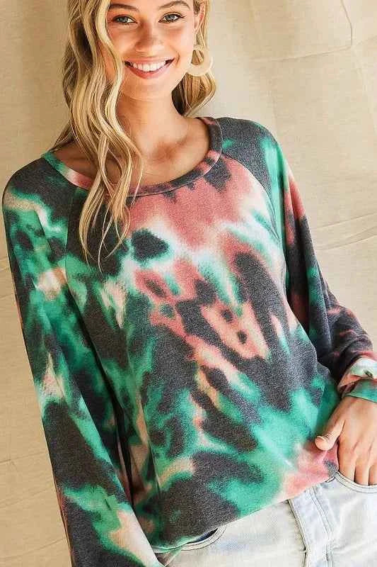 BiBi Tie Dye Print Terry Top with Puff Sleeves ecffb43545f3484bab1cc7ec79826248-Max-Origin