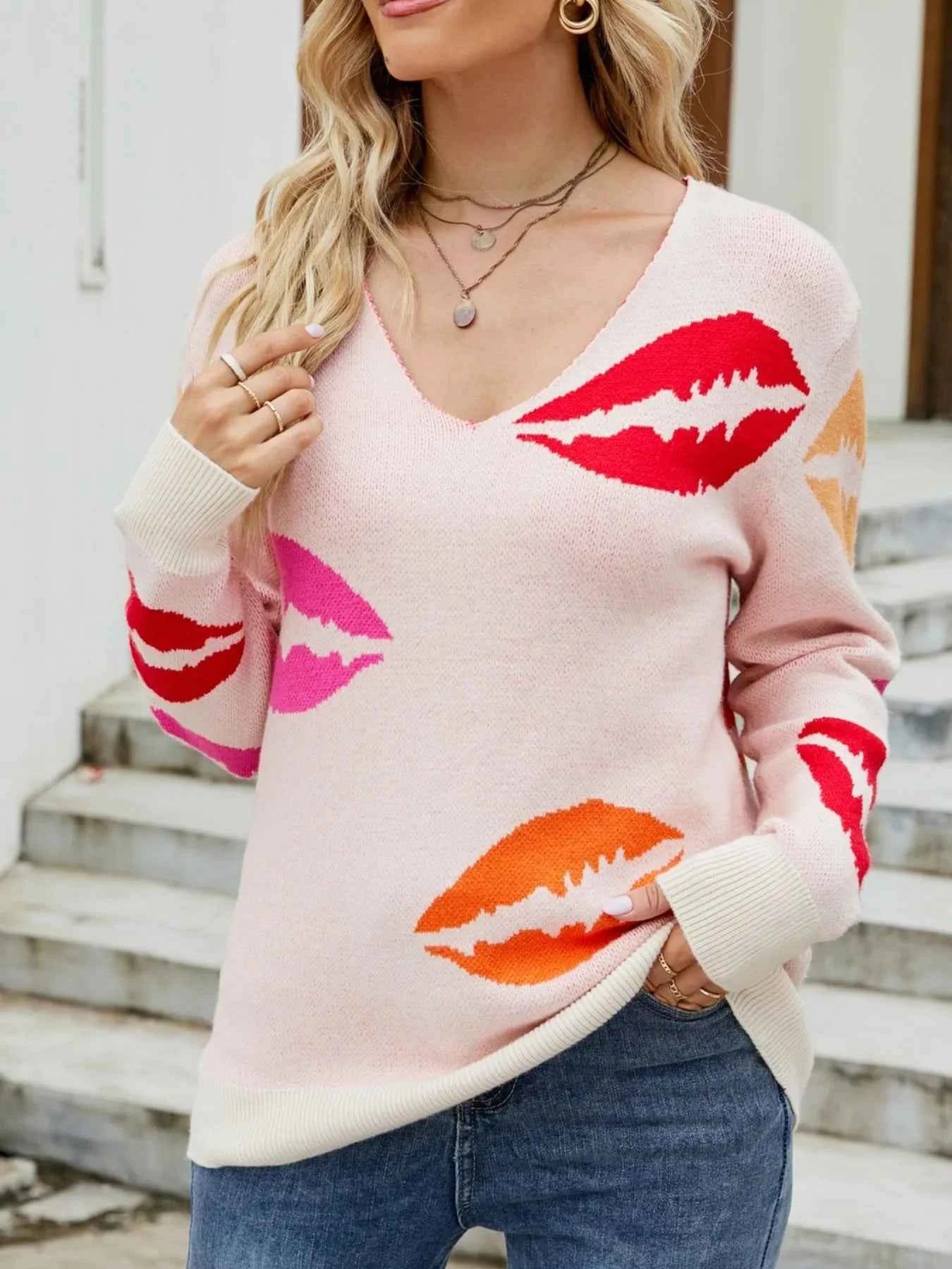 Colorful Lips V-Neck Sweater ed0df67a-e006-4ec5-9920-2c8dbae3984a-Max-Origin