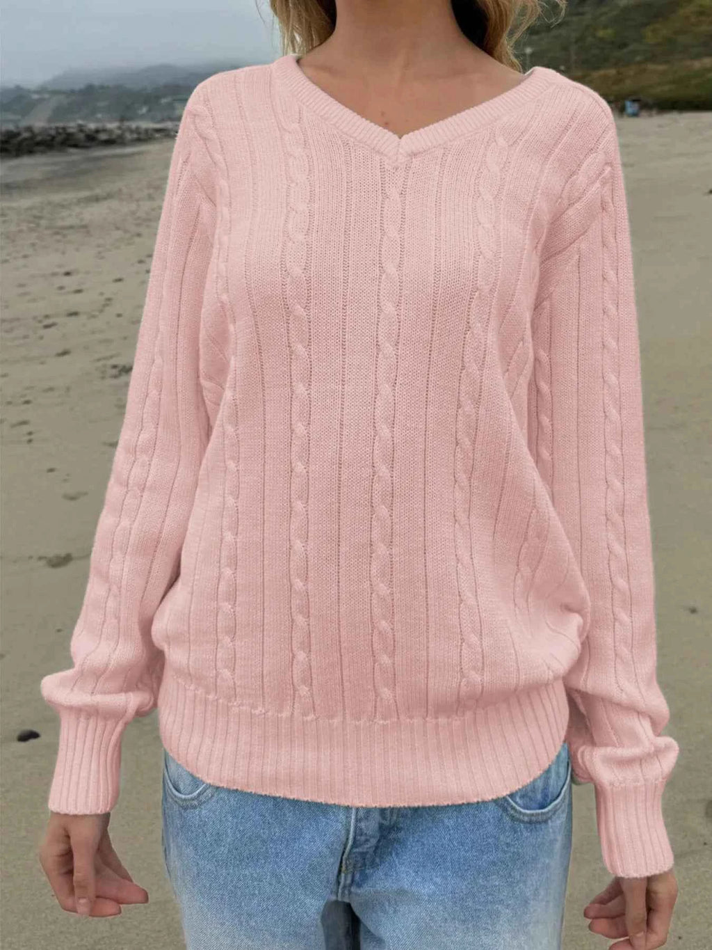 Cable Knit V-Neck Pullover Sweater ed210117b645417c9f776ece94372e04-Max-Origin