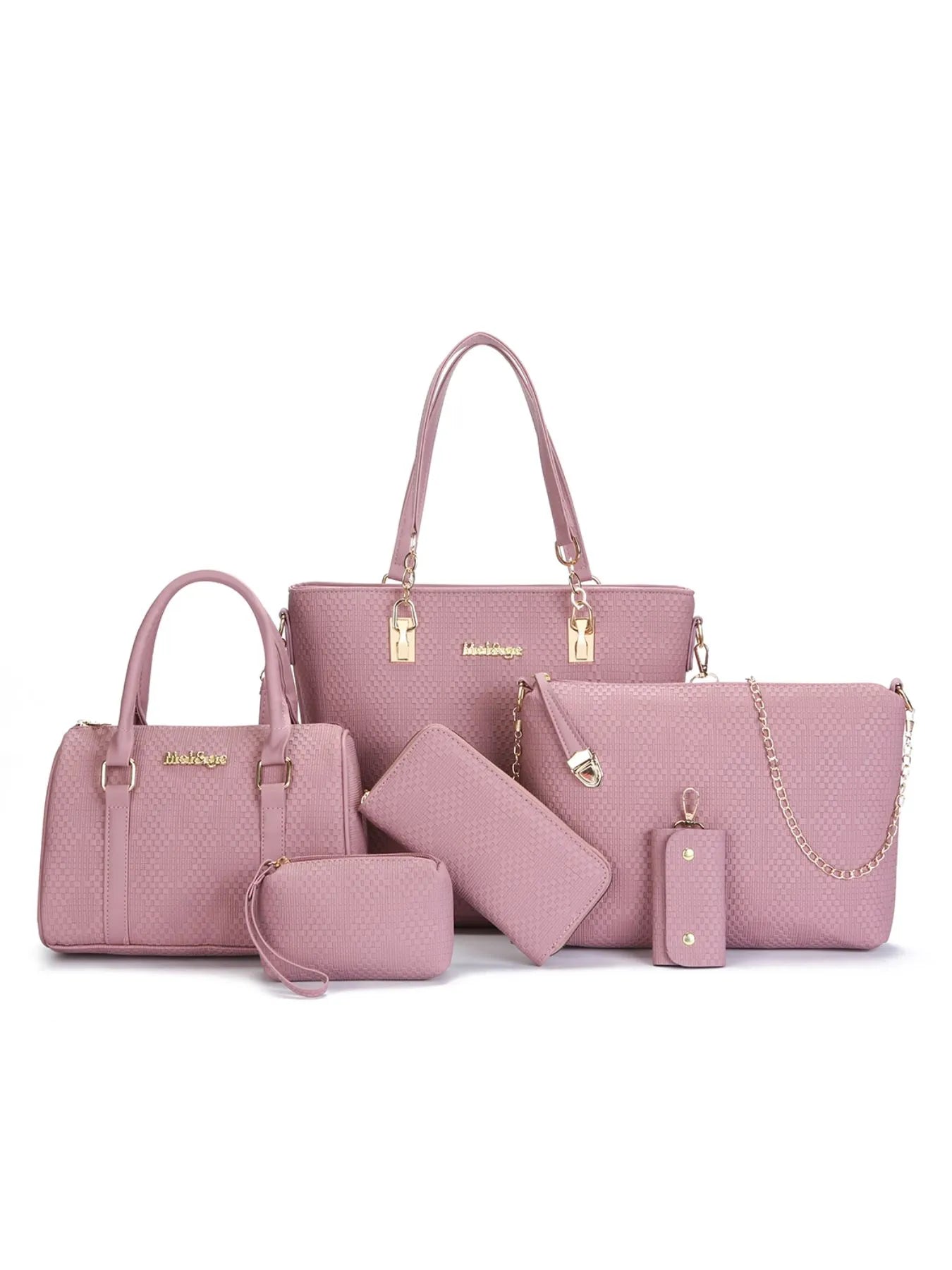 6-Piece Leather Textured Bag Set Pink onesize ed2d6e7e-1e1d-4c9b-be5a-449f943a87d4-Max-Origin