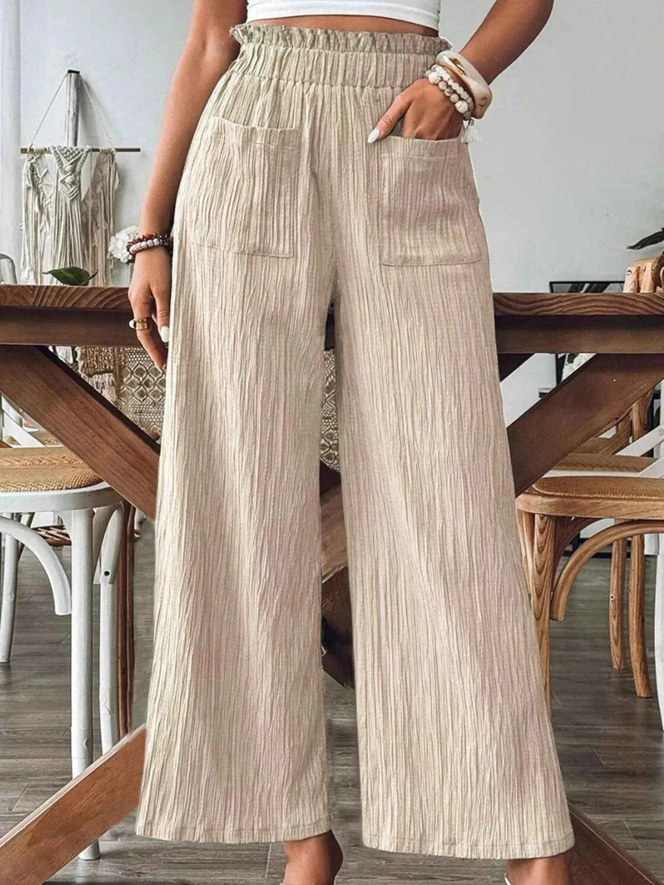 Textured Wide-Leg Pants Tan ed3cd108c0a546fa9aa598ad60d6bba0-Max-Origin