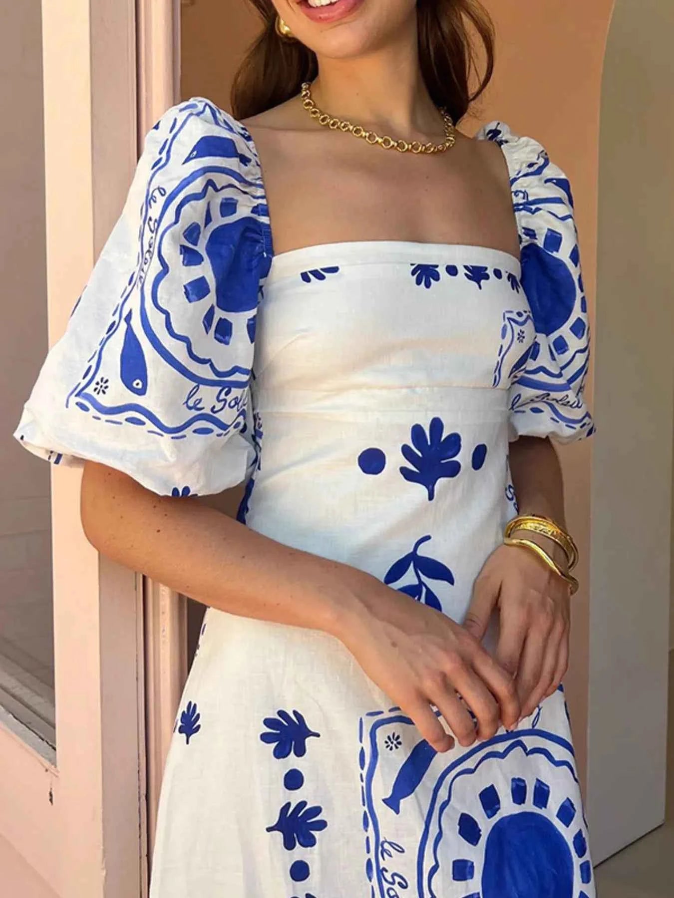 Floral Square Neck Puff Sleeve Maxi Dress with Ruffle Hem ed404b976f0a4547856634cf57736344-Max-Origin