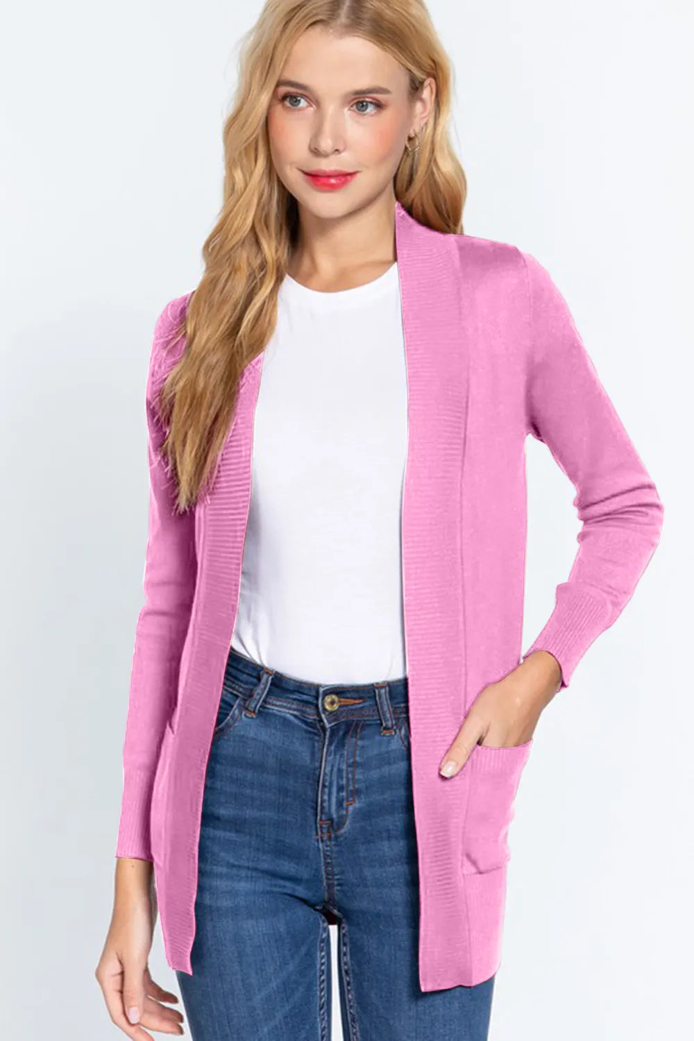 ACTIVE BASIC Ribbed Trim Open Front Cardigan ed49b7d6-80ab-4ec2-ab98-5d566b55087b-Max