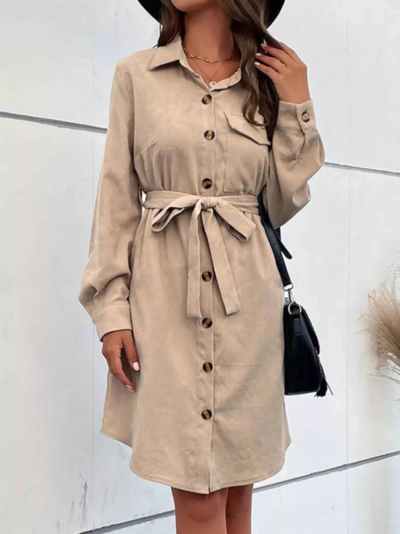 Button-Front Tie Waist Shirt Dress ed54076f-8484-4c61-bfde-d082d723b3f4-Max-Origin
