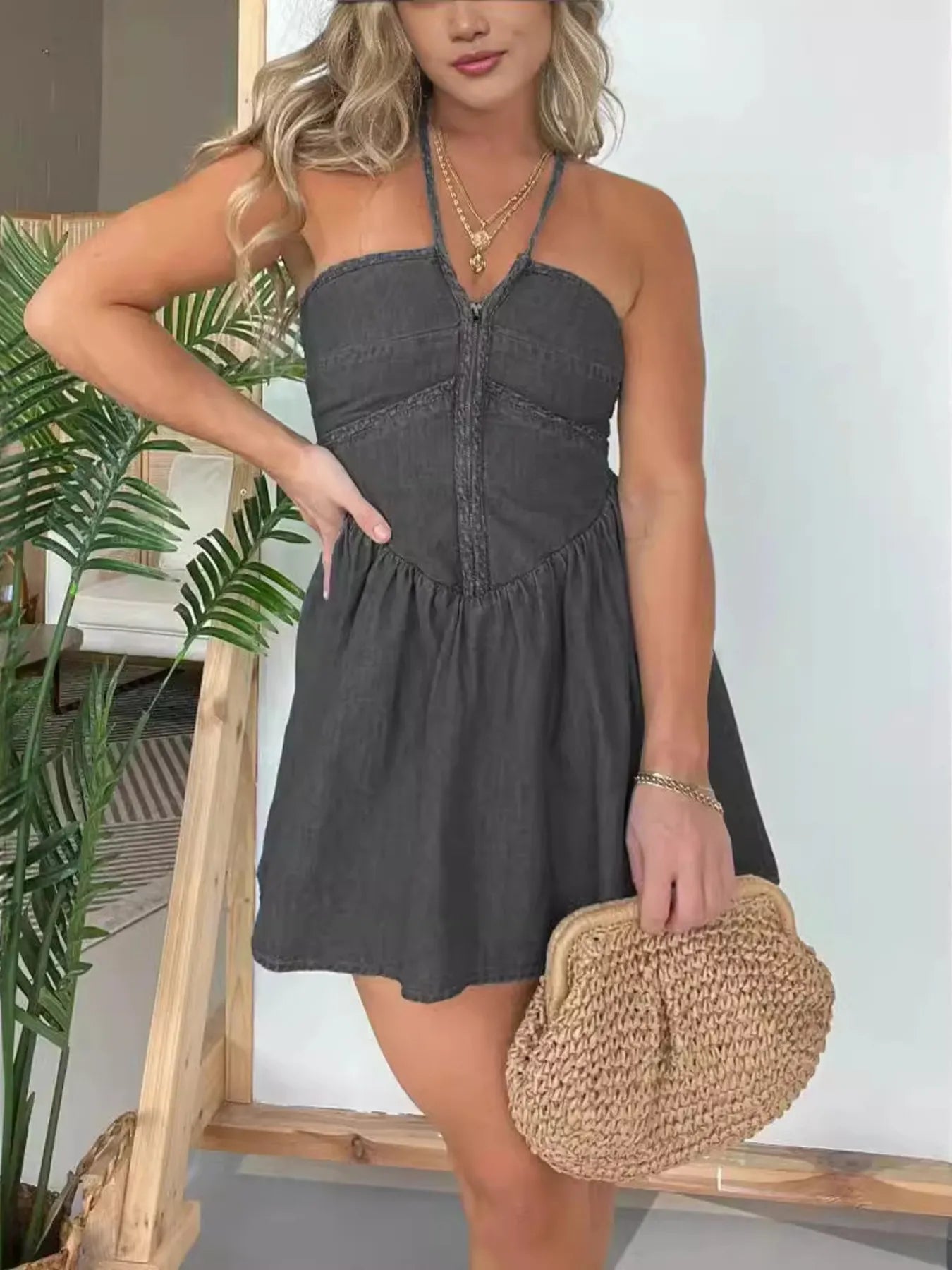 Full Size Lace Up Halter Neck Denim Dress Plus Size Black ed8b19505595486b85606b36480c18a2-Max-Origin