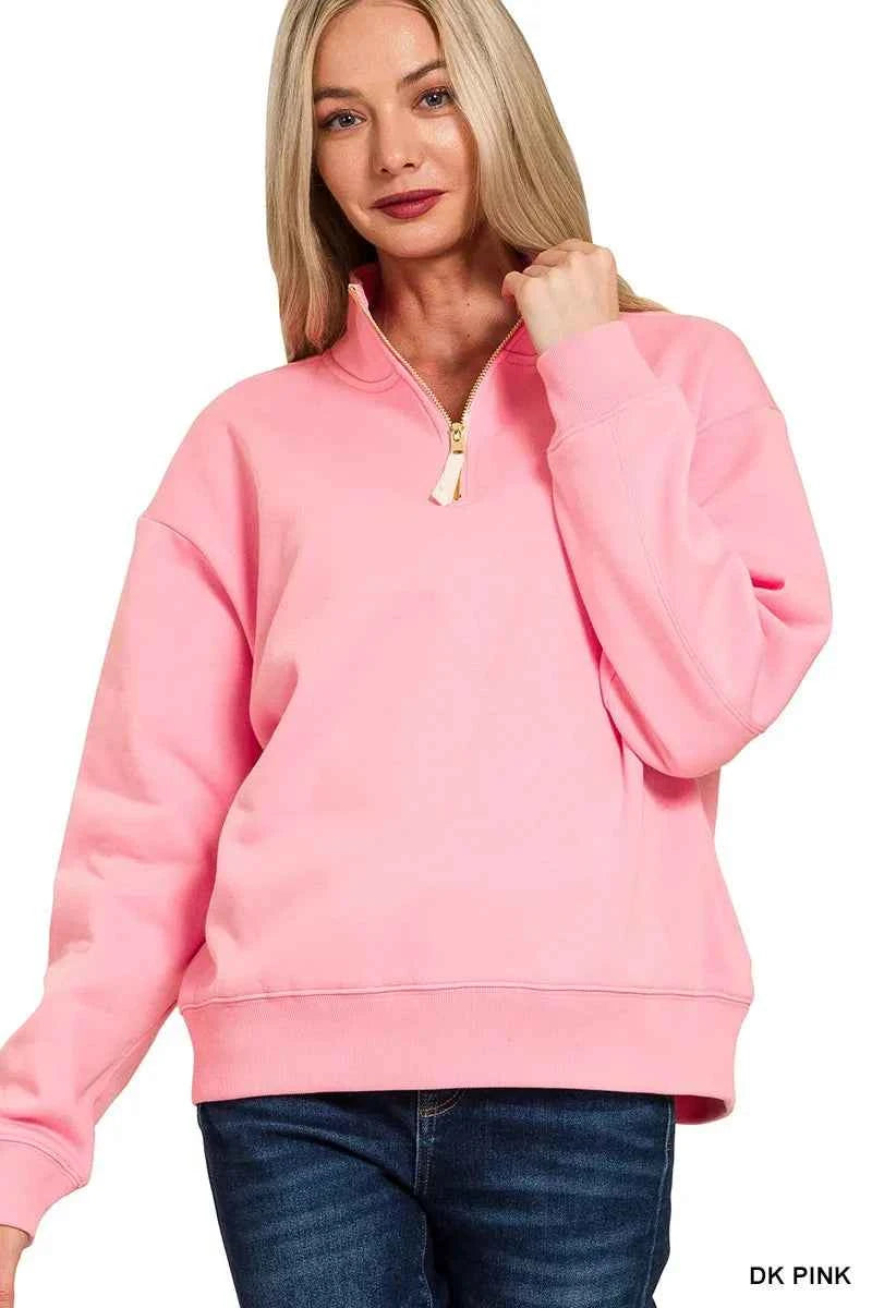 Zenana Fleece Half Zip Sweatshirt ed97590baade442db09a7e6f45b4918f-Max-Origin