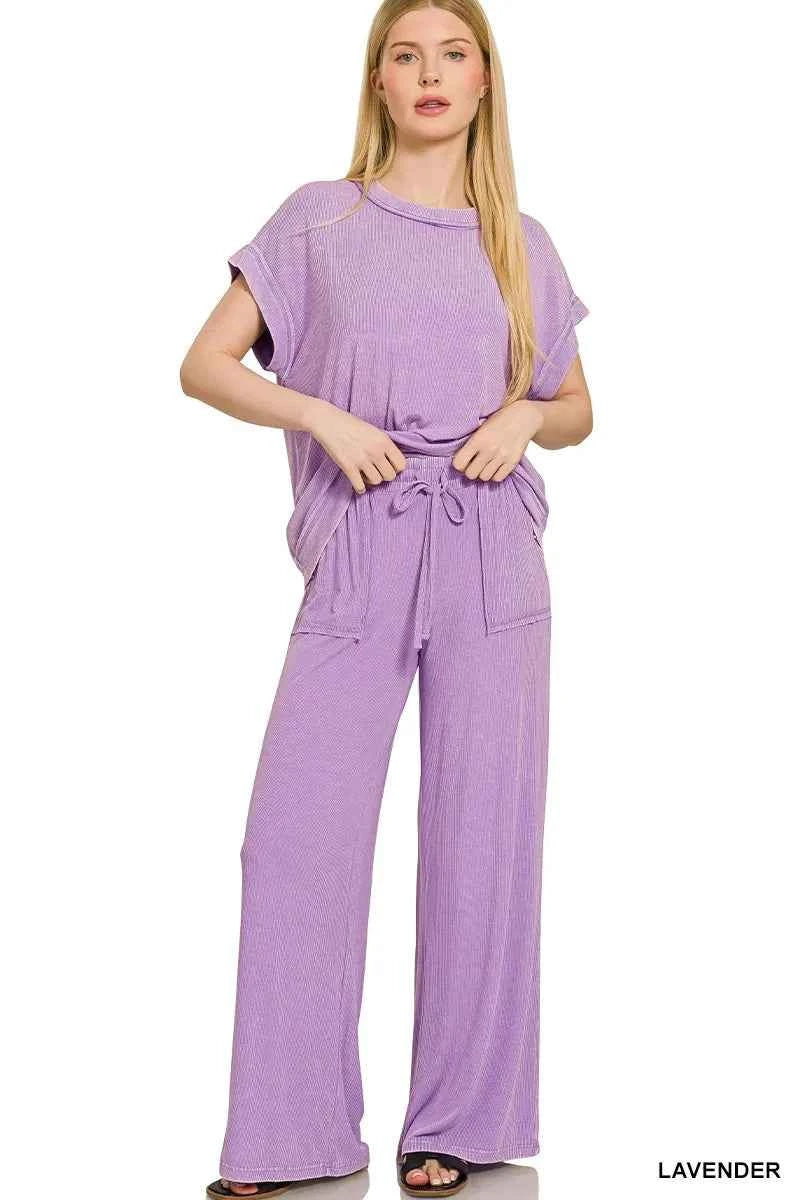 Zenana Ribbed Acid Wash Rayon Top & Pants Set LAVENDER ed9eab8357454f69ae65b3f29f5bd552-Max-Origin