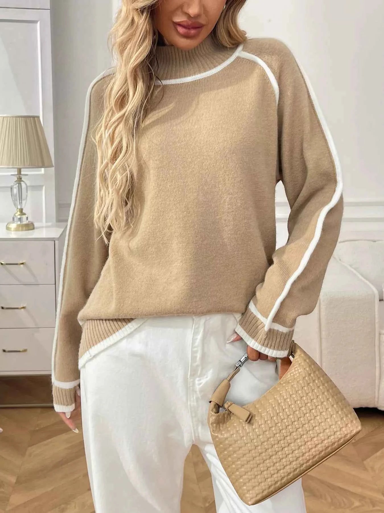 Contrast Trim Turtleneck Long Sleeve Sweater ed9f6ad074b64f5aaafd0843fc5d3a61-Max-Origin