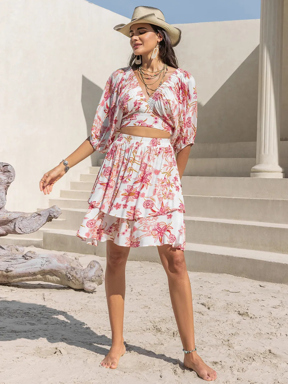 Printed Half Sleeve Top and Layered Skirt Set edb6737a-1827-4240-84f4-def5d4df8fcf-Max