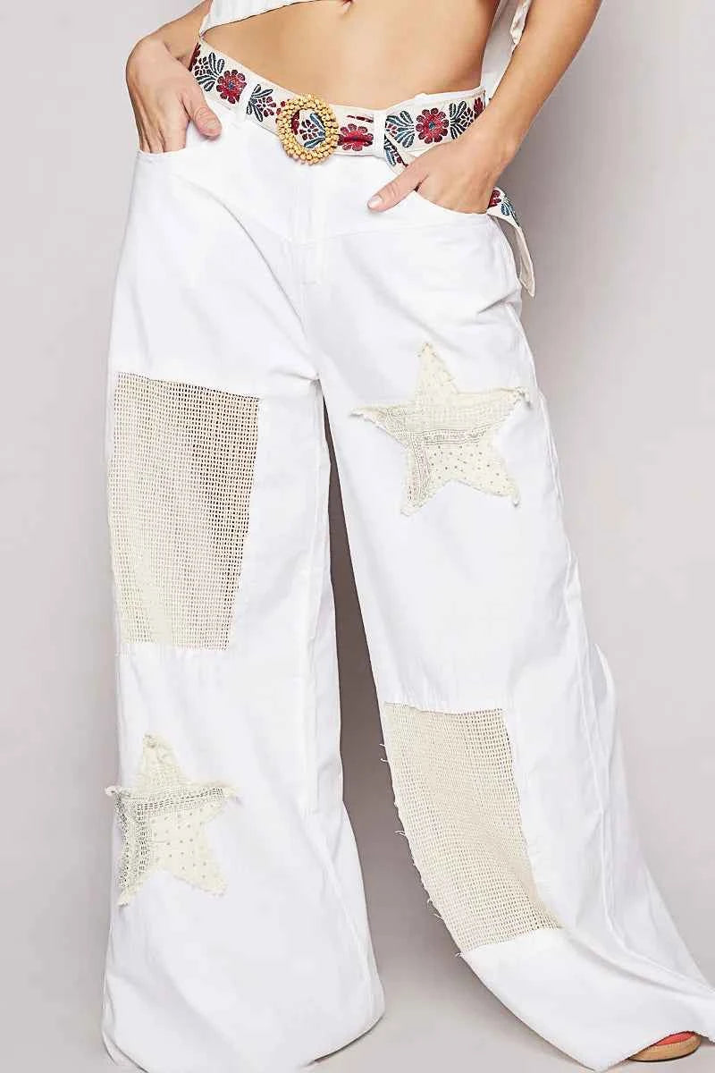 POL Raw Hem Star Patch Wide Leg Pants White edd4f2eb-7e17-4ce4-8d98-b9cda1e388bc-Max-Origin