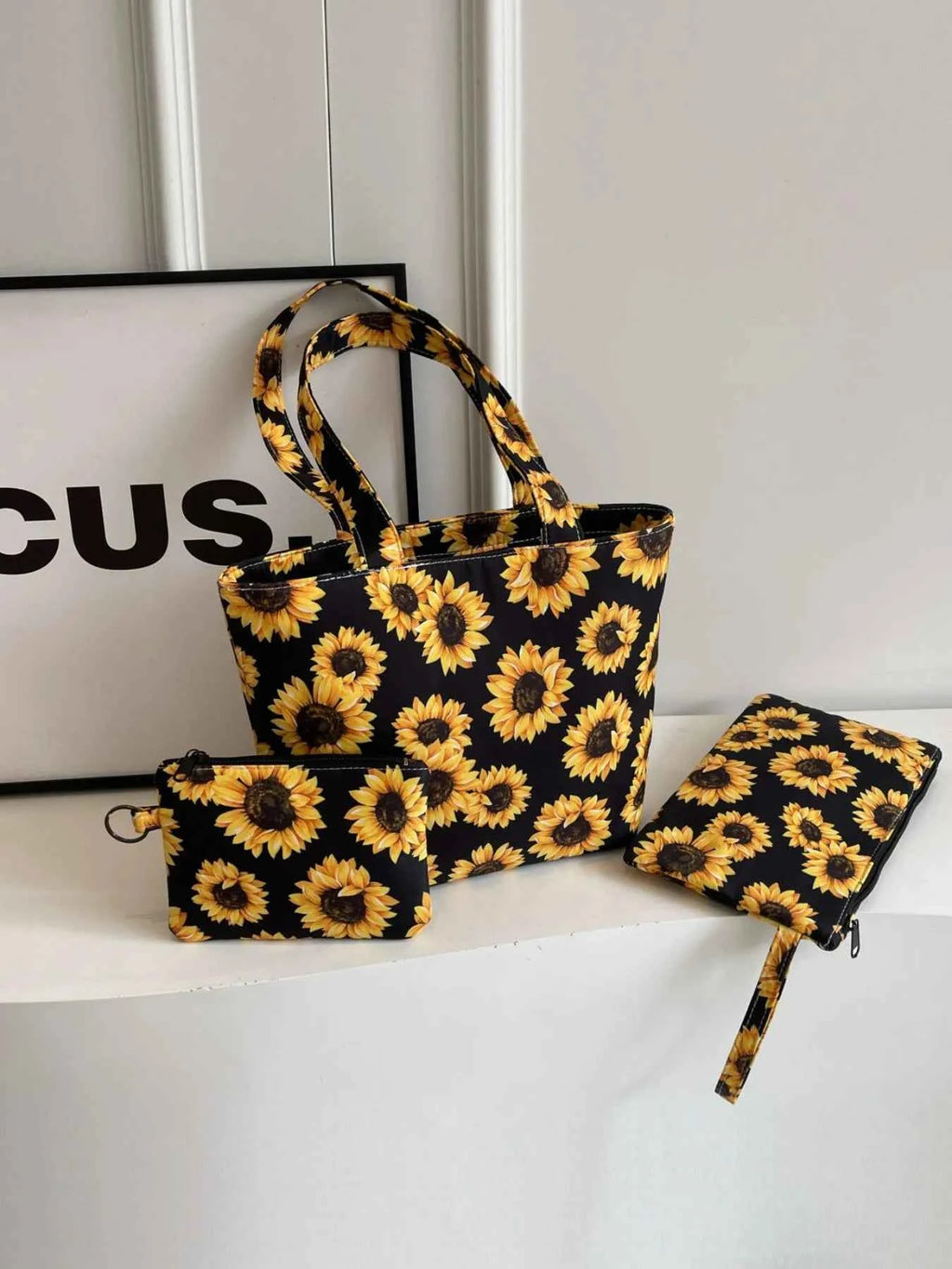 Sunflower Print 3-Piece Canvas Bag Set Black onesize ede75c4f-6078-4aa0-ab58-d1a017ed55bc-Max-Origin