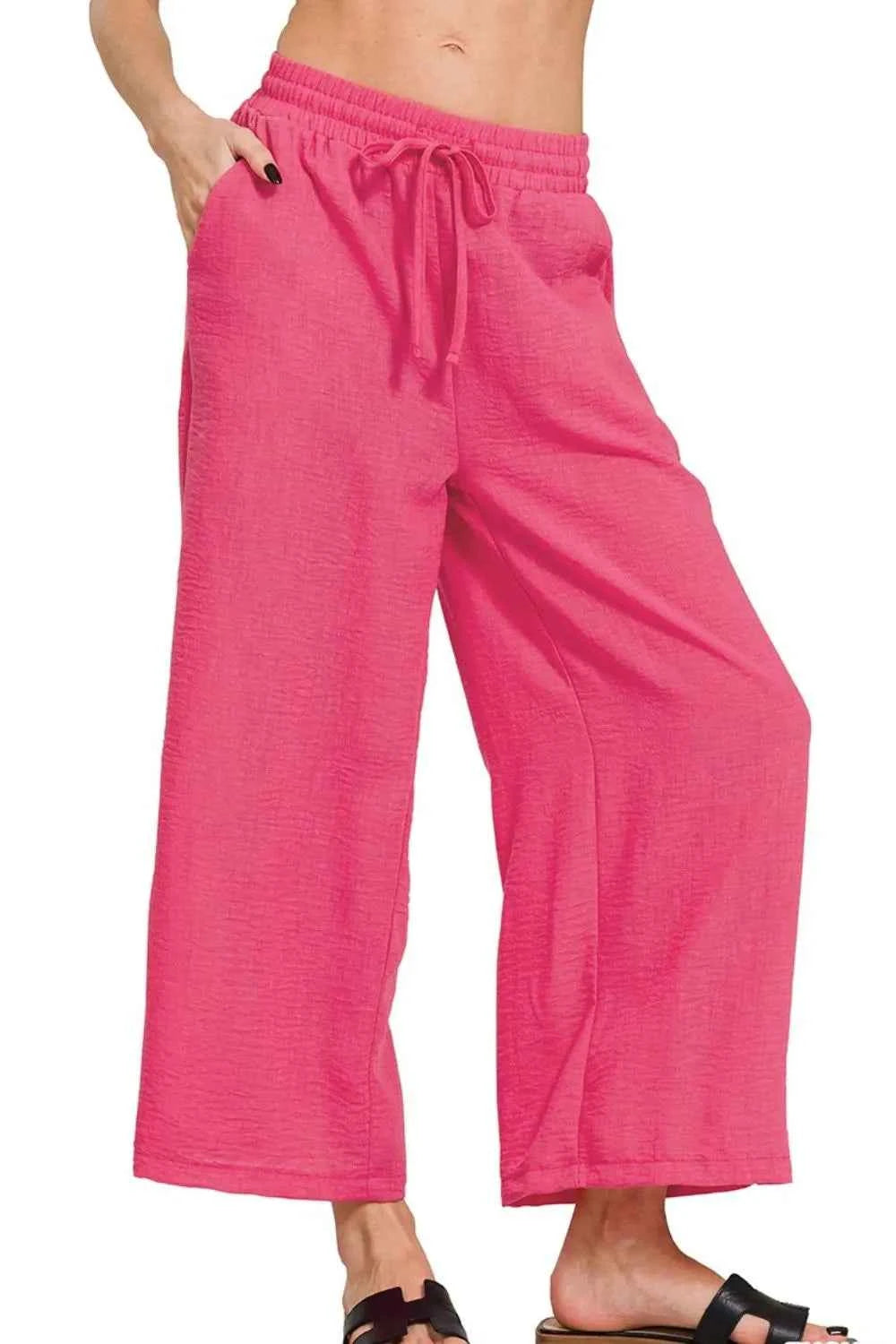 Zenana Woven Crepe Elastic Band Waist Cropped Pants edebc4b4-77d0-4dfc-9fd0-ceecfb620db1-Max-Origin