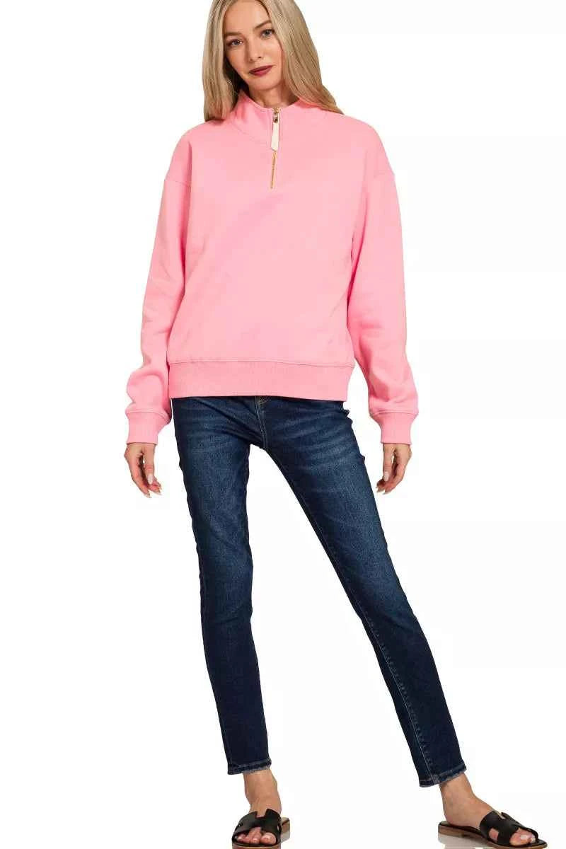 Zenana Fleece Half Zip Sweatshirt ee091dea-c419-42a2-845e-2899c39bce1f-Max-Origin