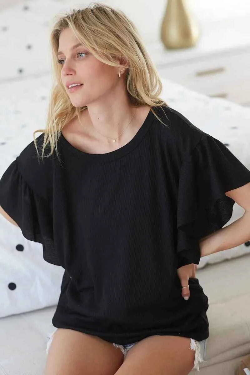 BiBi Thermal Knit with Ruffled Sleeve Top ee397647fc2548c38753de2ee5f37305-Max-Origin