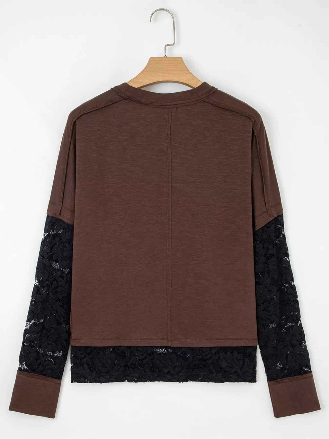 Sheer Lace Patchwork Casual Long Sleeve Top ee4018b5331c423f8704626ea2d497b8-Max-Origin