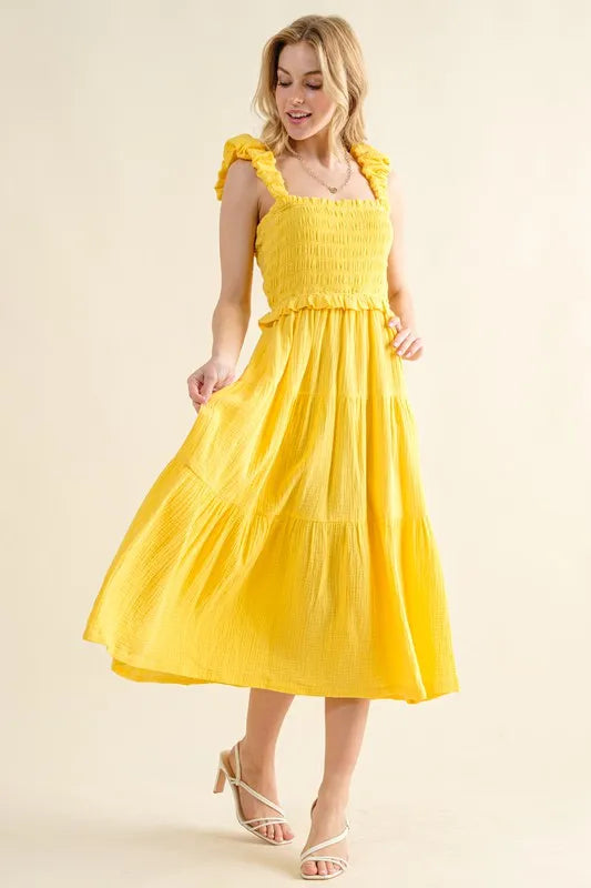 And The Why Ruched Shoulder Strap Detail Midi Dress Lemon ee431622c457488bbde40062c586bbf0-Max-Origin