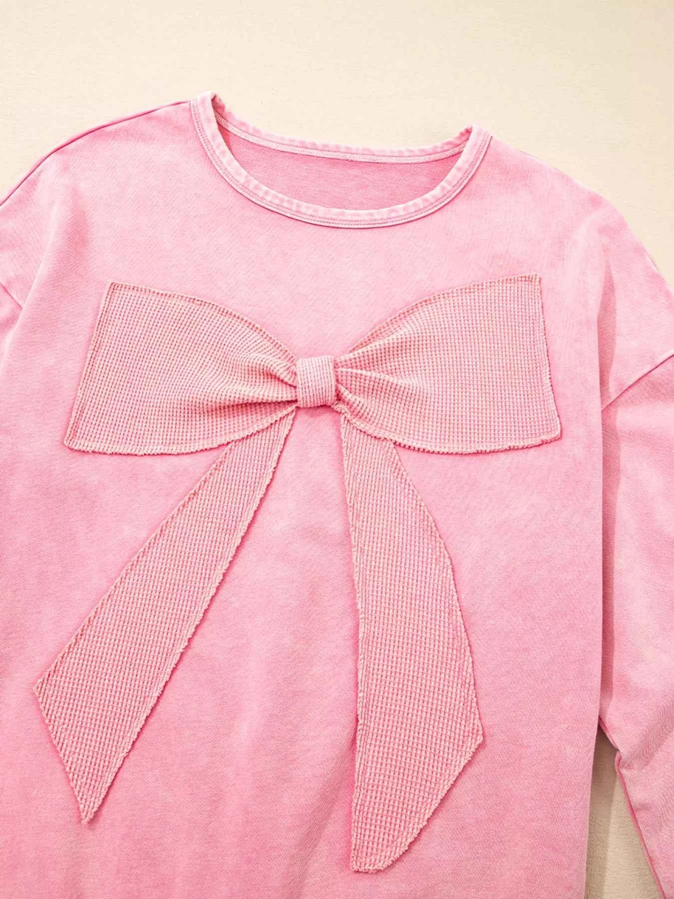 Mineral Wash Bow Patchwork Sweatshirt ee4780a32a8543c8b760ca47059f9e33-Max-Origin