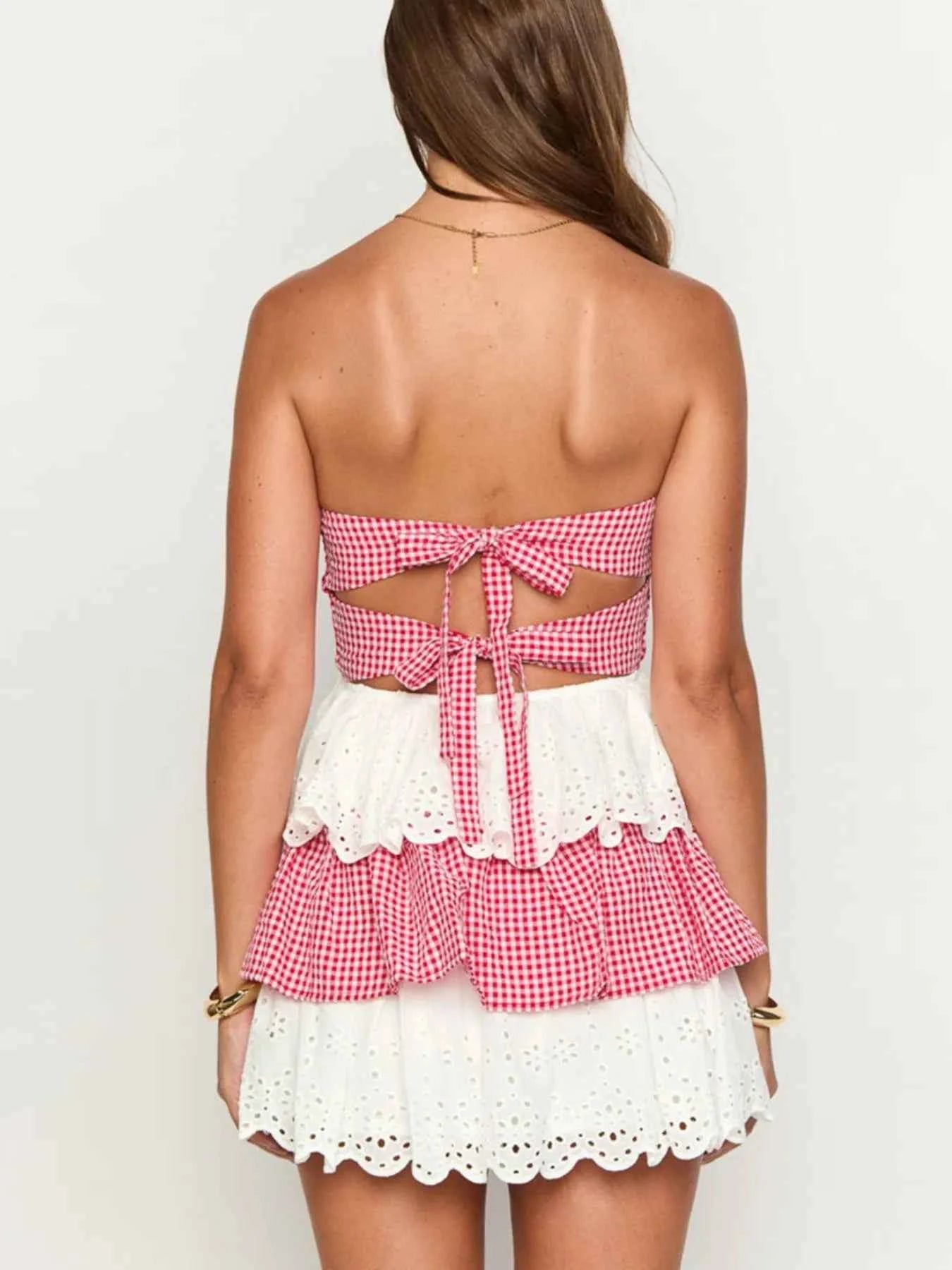 Eyelet Gingham Ruffle Layered Tube Dress ee5ed7de-d847-47f2-a388-64efdeb3bd50-Max-Origin