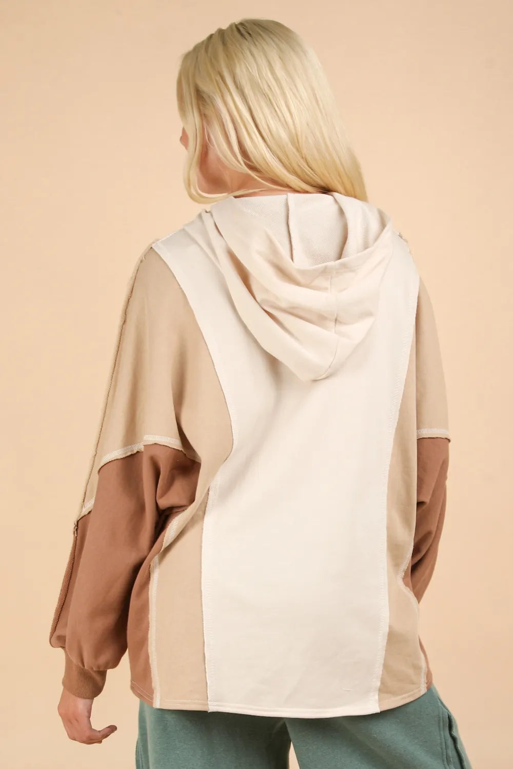 VERY J Exposed Seam Color Block Half Button Hoodie ee69ccdf-05b4-4e2d-84a7-6f8c79e37fb0-Max