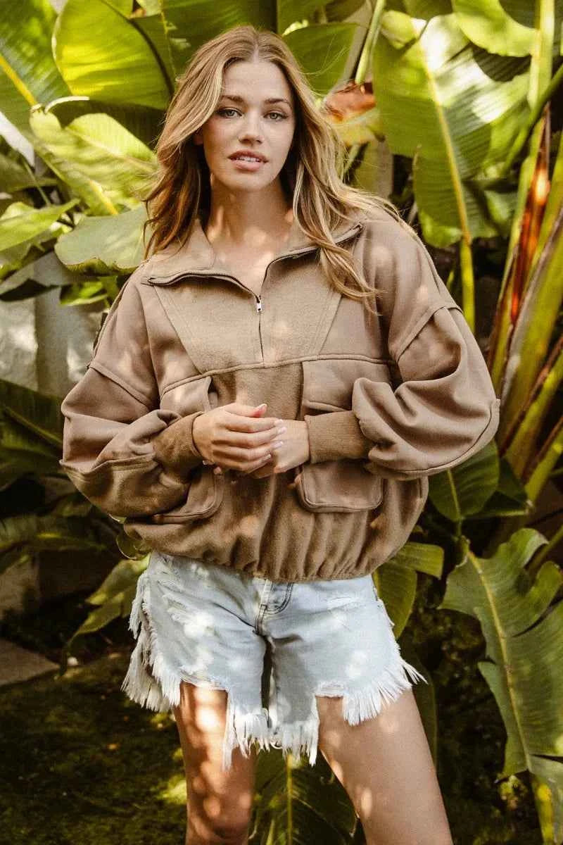 BiBi Half Zip Vintage Washed Fleece Pullover MOCHA ee776a4db3b443ecb9876801325c4c17-Max-Origin