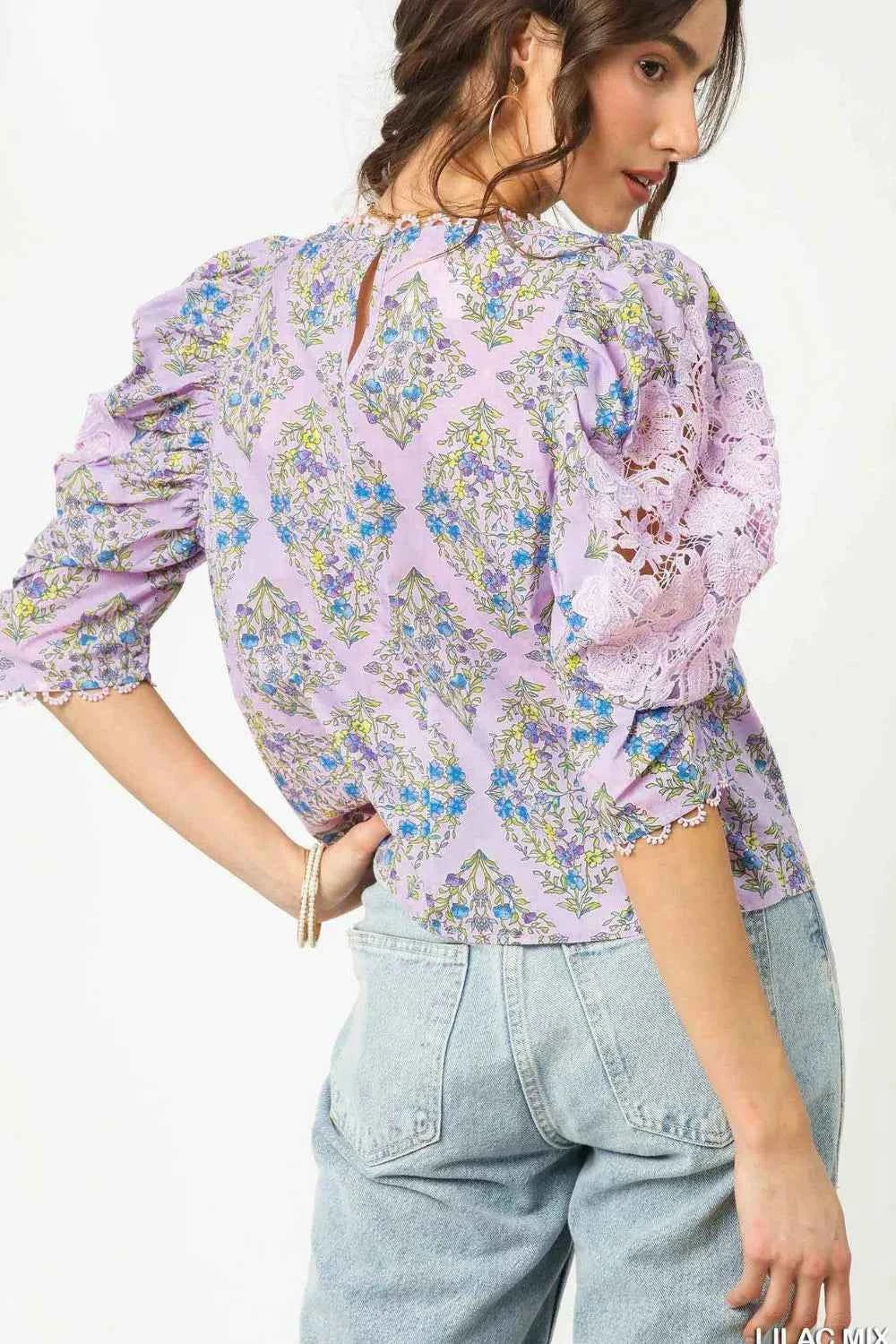 Umgee Printed Lace Puff Sleeve Blouse ee77bd2d-99ee-40ba-9c3e-b64d5170e6f4-Max-Origin