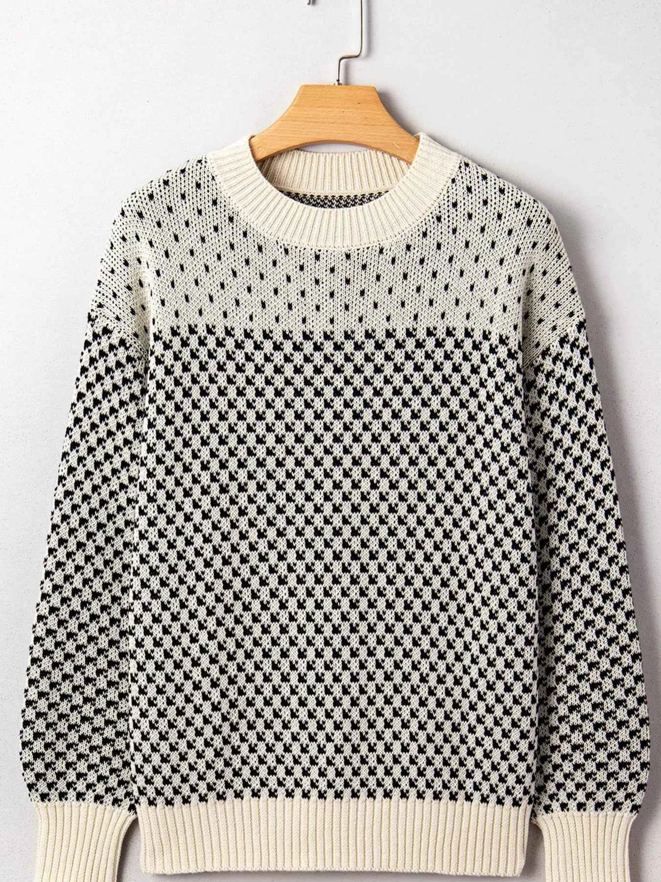 Contrast Color Pattern Lantern Sleeve Sweater ee7b0c9f012e44878fa765ff619def5a-Max-Origin