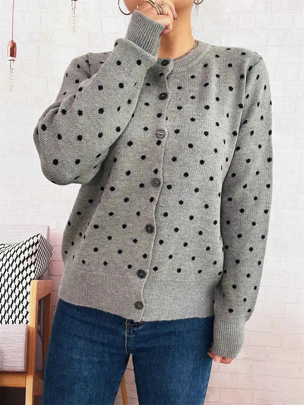 Polka Dot Button-Up Cardigan ee9af533e21240168998c9f926585023-Max-Origin