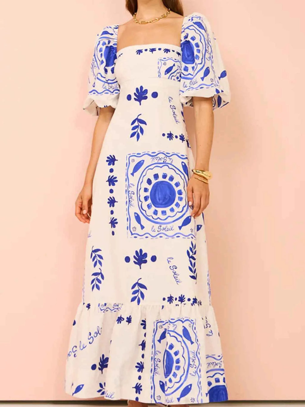 Floral Square Neck Puff Sleeve Maxi Dress with Ruffle Hem ef00f2ea480a49ec8bbfff75f878d0b8-Max-Origin