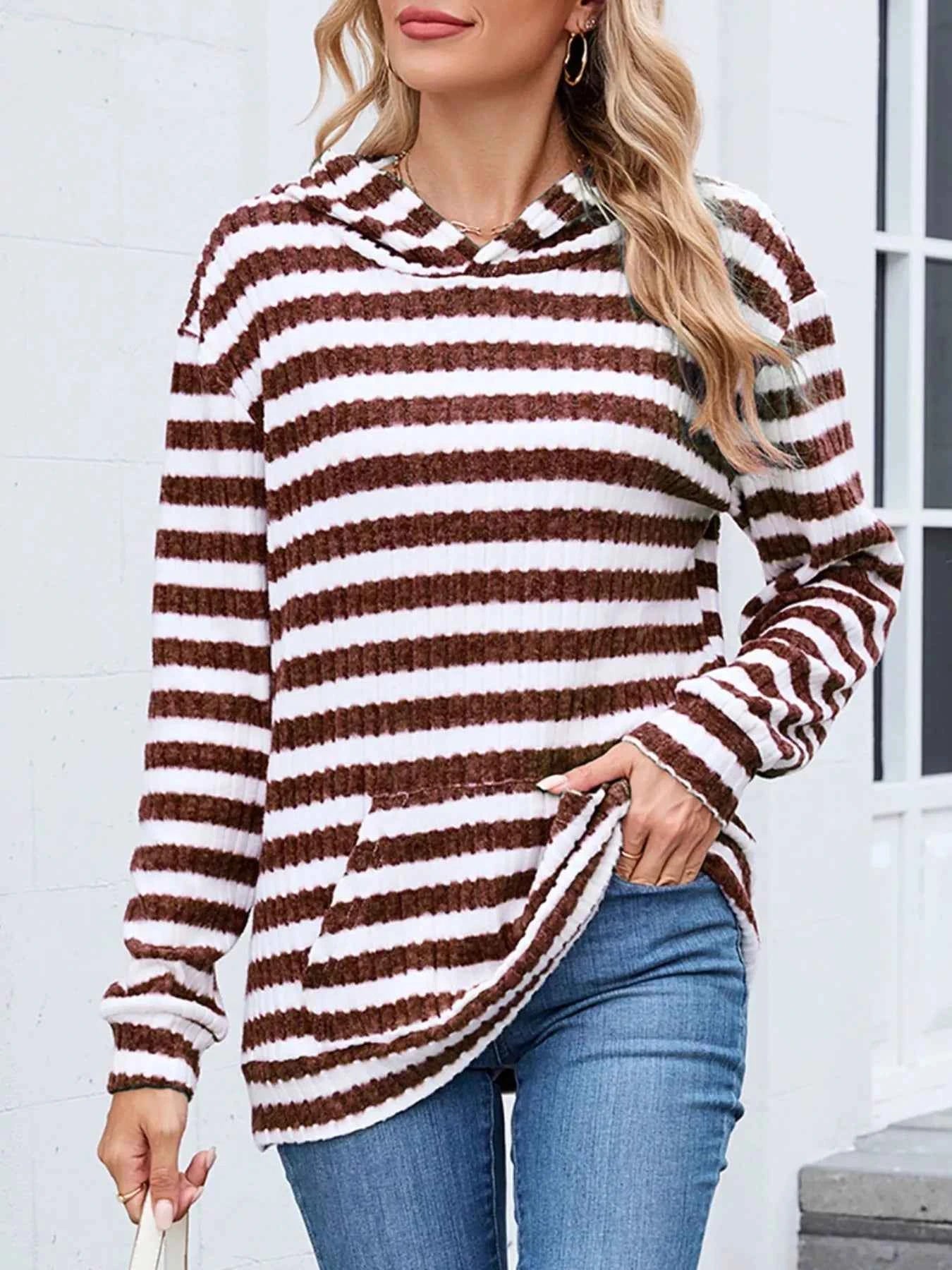 Striped Dropped Shoulder Hoodie Brick Red Stripes ef0dc821-d482-4179-8b67-942c64b20318-Max-Origin