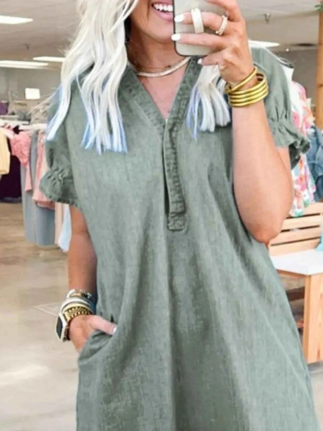 Full Size V-Neck Short Sleeve Denim Dress Plus Size ef10095d-d525-4124-9123-1a9ff52bc2ea-Max-Origin