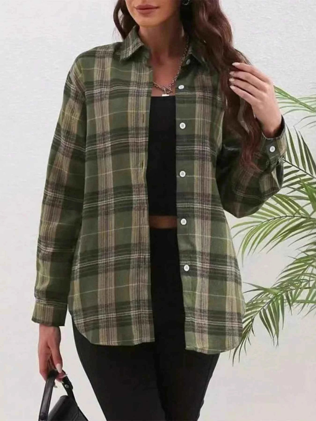 Plaid Button-Down Long Sleeve Shirt ef1255230e794b078bc38f01912ab523-Max-Origin