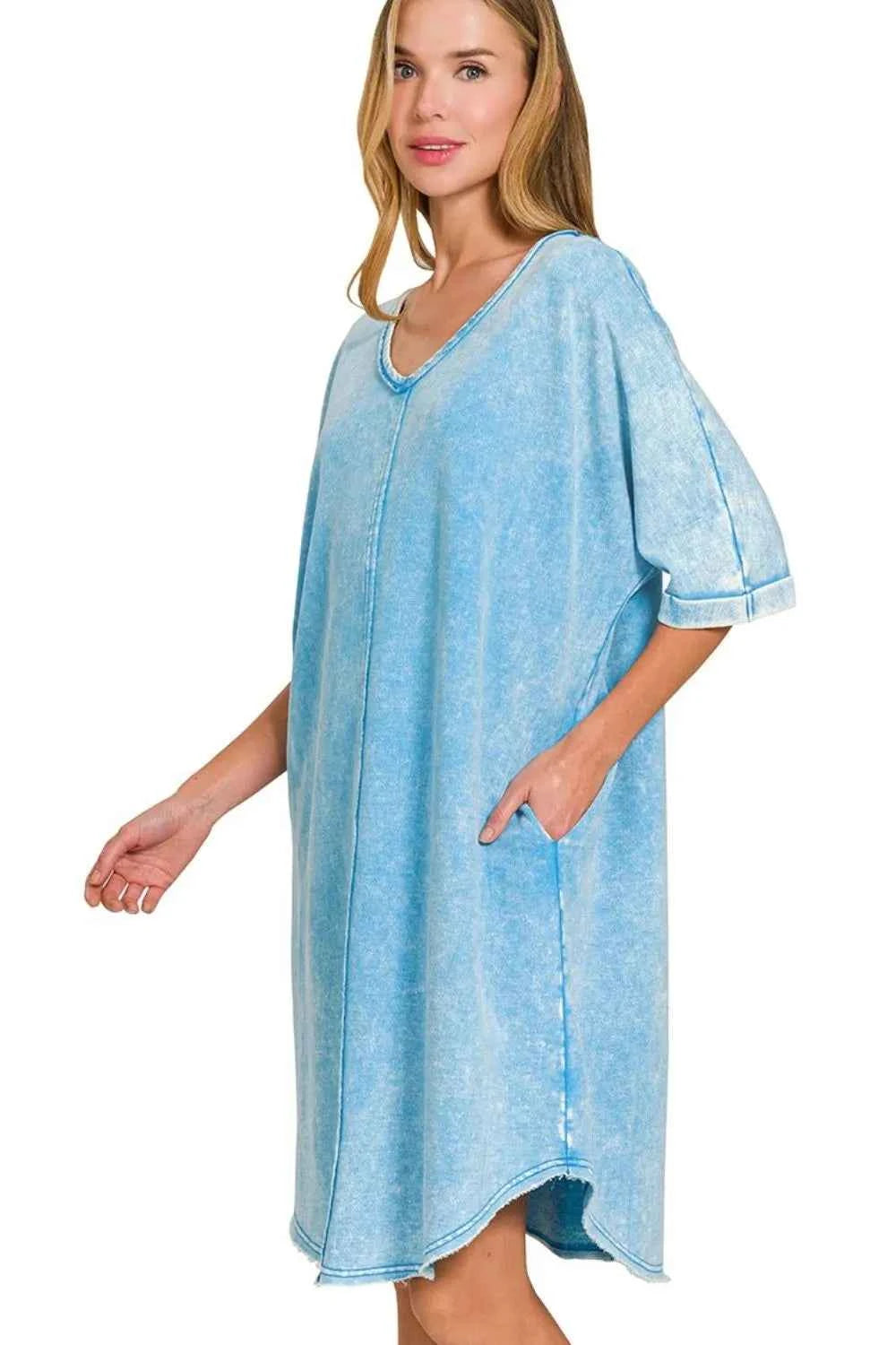 Zenana Acid-washed French Terry Tee Shirts Dress ef27a60b-c01b-4878-abeb-a6e88d9cda28-Max-Origin