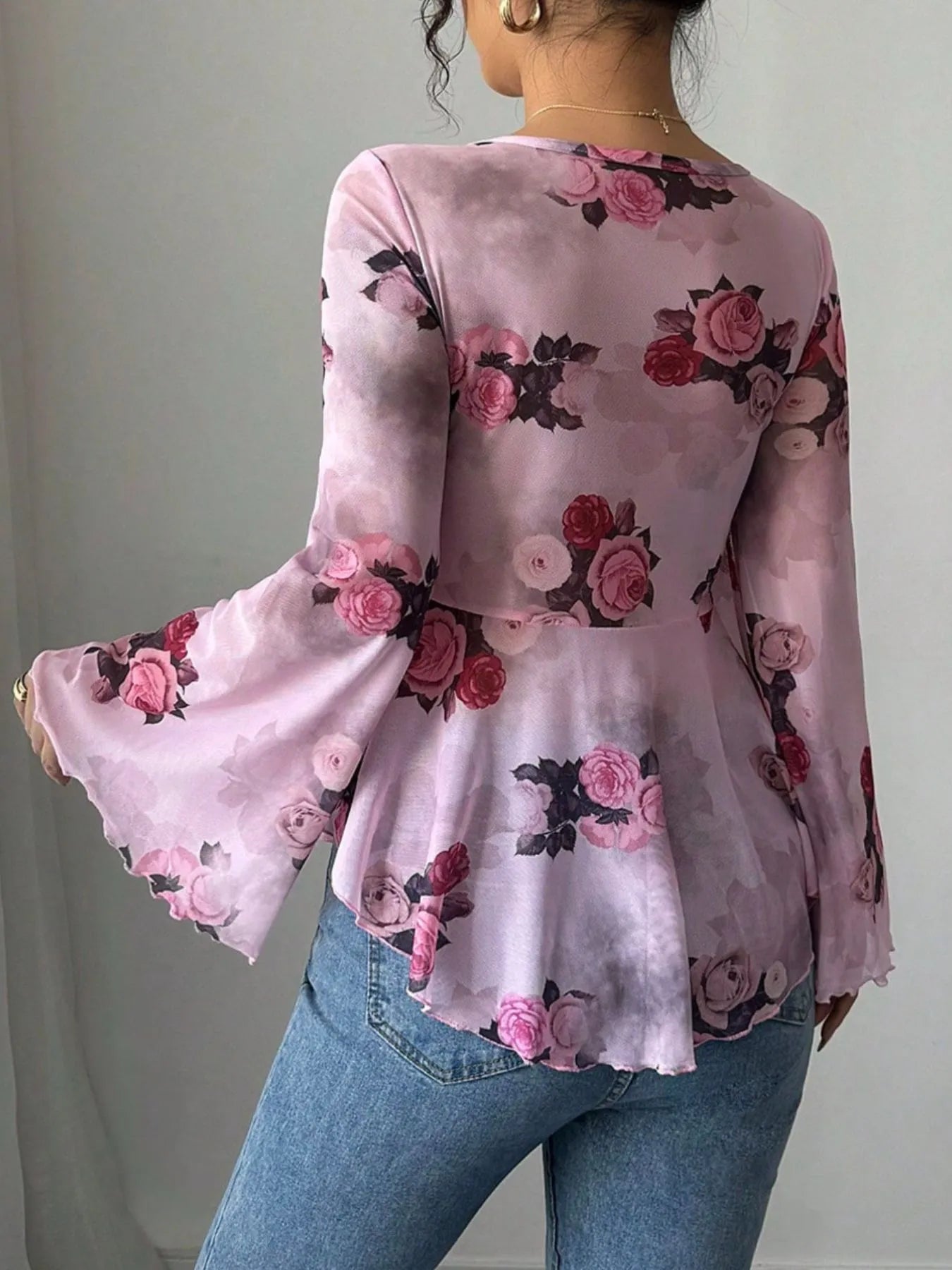 Floral Tie Front Flare Sleeve Blouse ef31356d-0d15-40aa-8574-fc51e8b4c274-Max-Origin