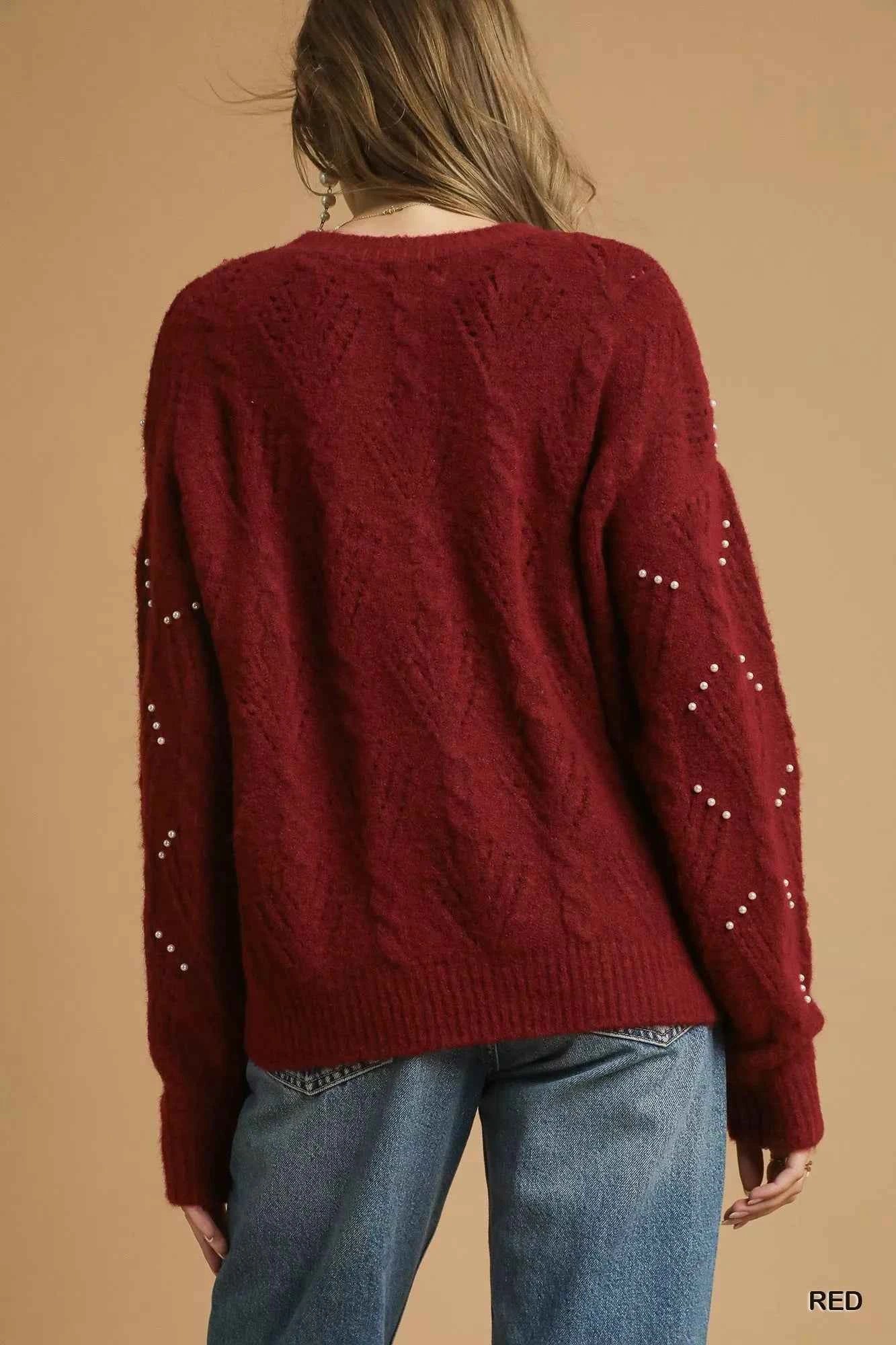 Umgee Pearl-Embellished Long Sleeve Sweater ef3da25b-0c59-4ec8-ac5e-b0d3c4039a58-Max-Origin