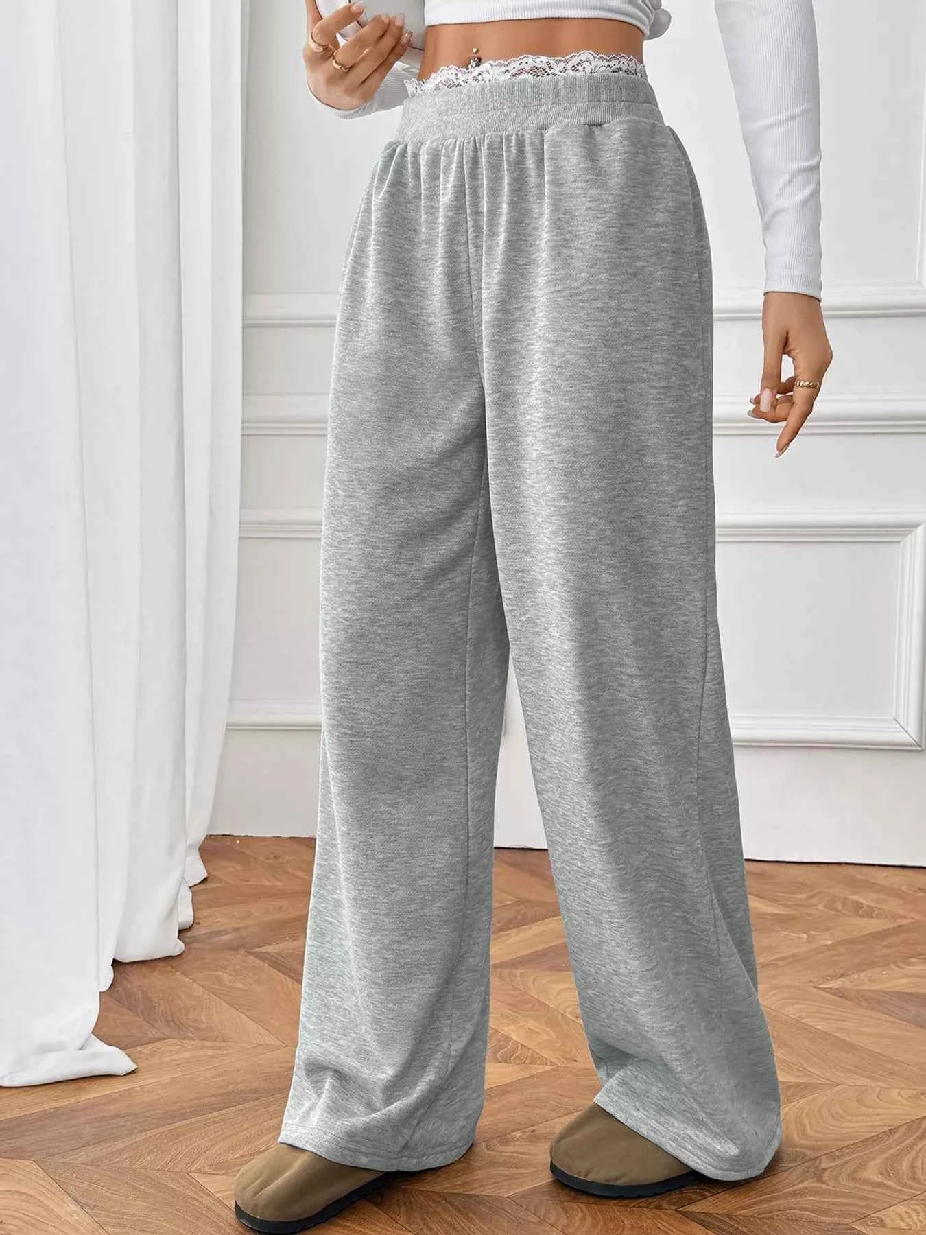 Lace Detail Wide Leg Casual Pants ef419489910e49d1b1f9ff94c5a9c021-Max-Origin