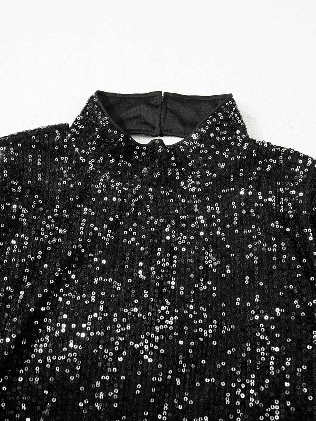 Sequin Mock Neck Drape Open Back Bell Sleeve Top ef48e2bc92fe4a0198e6970a0307789c-Max-Origin