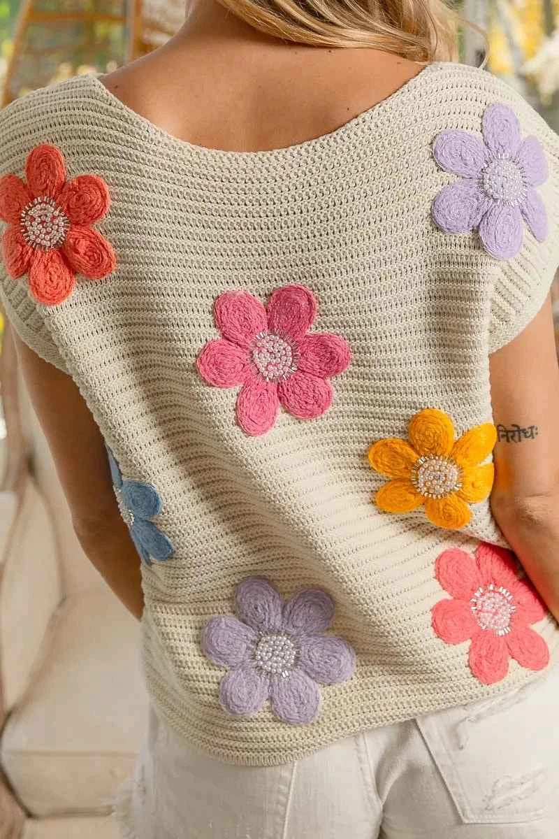 BiBi Multi Jeweled Crochet Flower Patch Sweater Vest ef5bd3c2f9bc4ea5af9d7b0088295988-Max-Origin