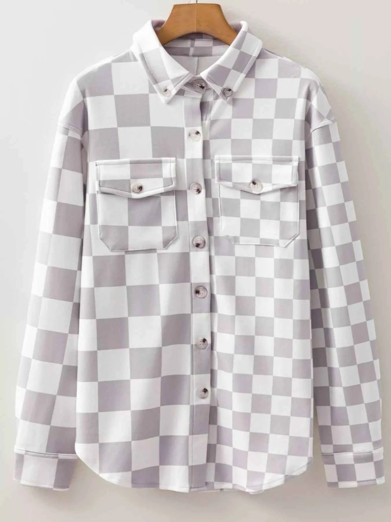 Checkerboard Flap Pocket Button Front Shacket ef6cb31c-b37c-4e2f-a4fb-280d76f53012-Max-Origin