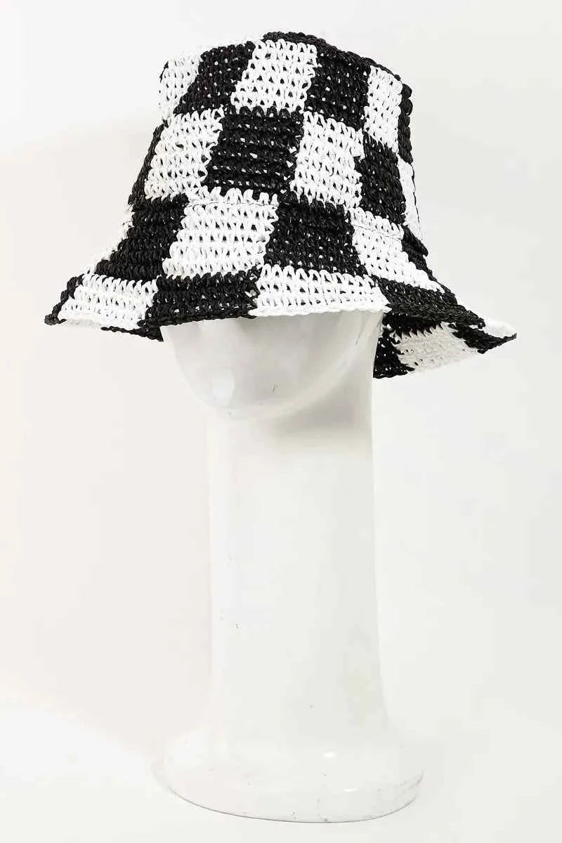 Fame Checkered Pattern Knit Bucket Hat ef8f53bf-e06c-45cd-8145-5b0651f55502-Max-Origin