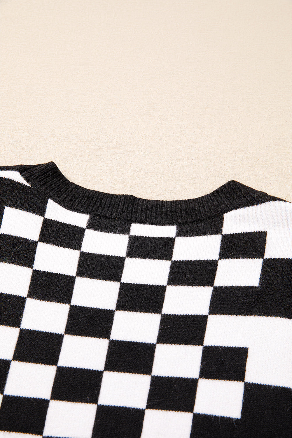 Black Checkered Drop Shoulder Round Neck Sweater efa2ab97fb2cebdb