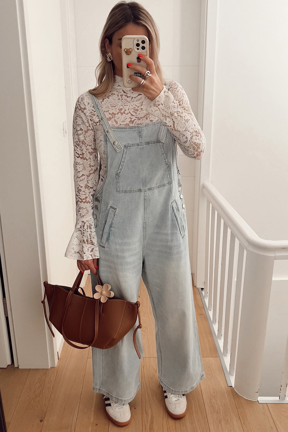 White Lace Crochet Bell Sleeve Mock Neck Blouse efab1246908d338e