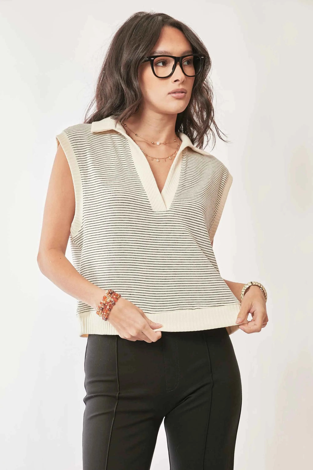 Davi & Dani French Terry Boxy Fit Striped Sweater Vest efbb7b1d77084557b1bf53e5a7bbaa0e-Max-Origin