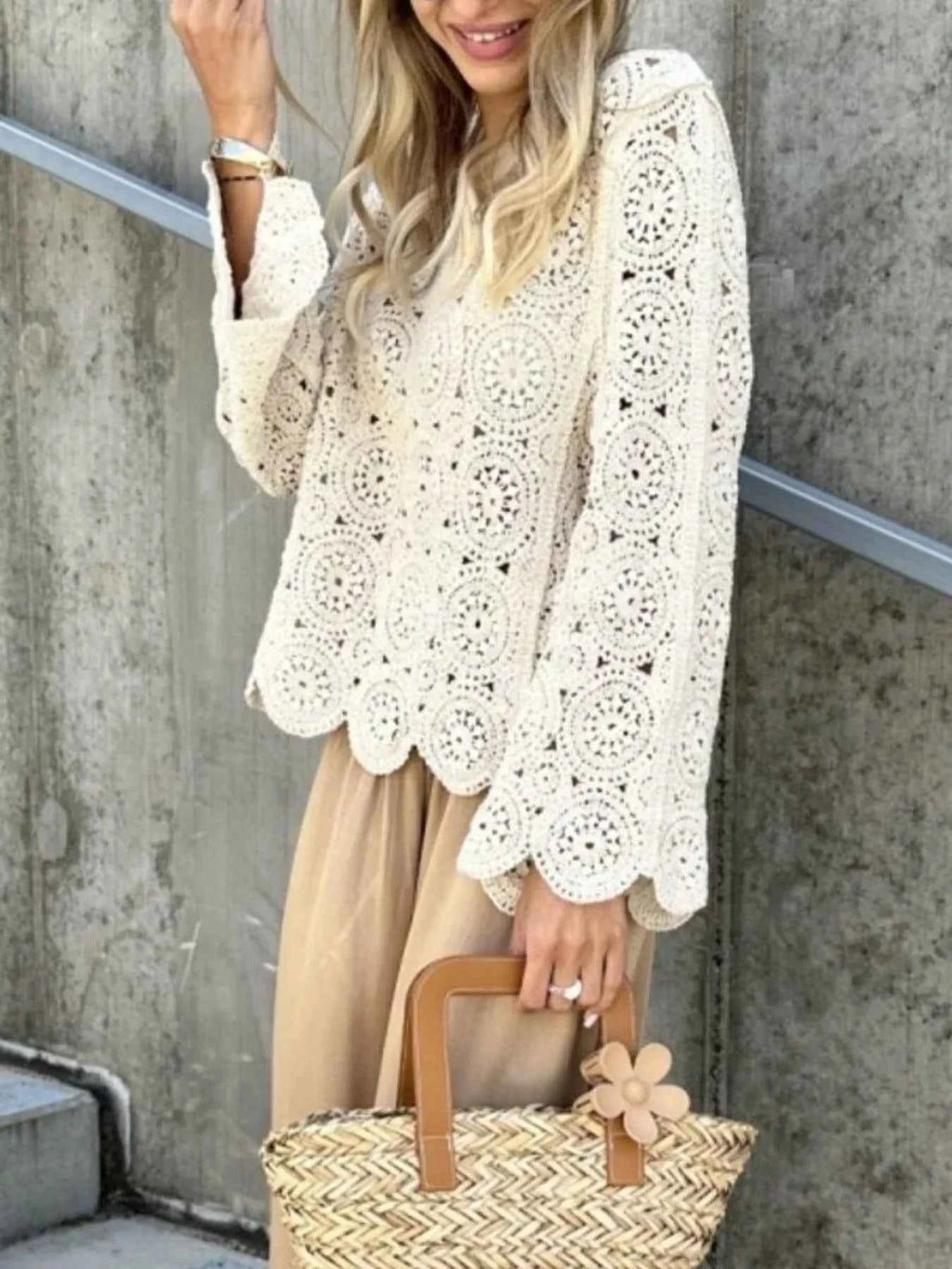 Crochet Lace V-Neck Bell Sleeve Knit Top efd9e729-422e-4914-97fb-548e6a856df8-Max-Origin